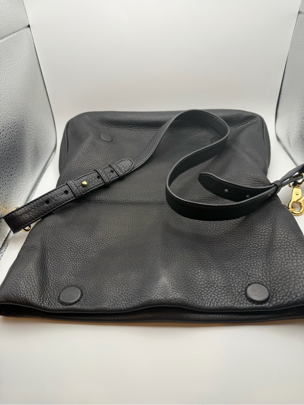 Tory Burch Black Leather Shoulder Bag Gold tone Logo Crossbody Handbag - Picture 8 of 14